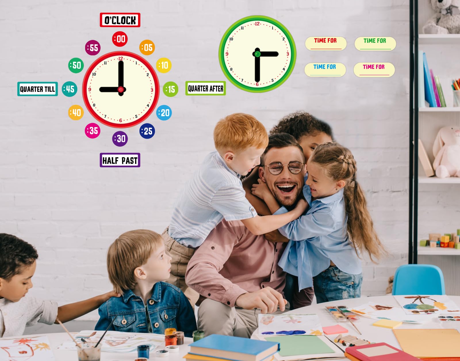 D24TIME 34Pcs Telling Time Bulletin Board Set Decoration Clock for Kids Learning to Tell Time Telling Time Teaching Practice Clock for Elementary Preschool Classroom Supplies Teachers Back to School