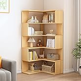 IOTXY 6-Tier L-Shaped Corner Bookshelf - 66" Tall Wooden Freestanding Bookcase with Open Shelf Units, Oak