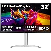 LG 32UP83AK-W 32-inch Ultrafine 4K UHD (3840 x 2160) IPS Computer Monitor, 60Hz, HDR10, Built-in Speaker, Reader Mode, HDMI, DisplayPort, USB Type-C 60W PD, Tilt/Height/Pivot Adjustable Stand, White