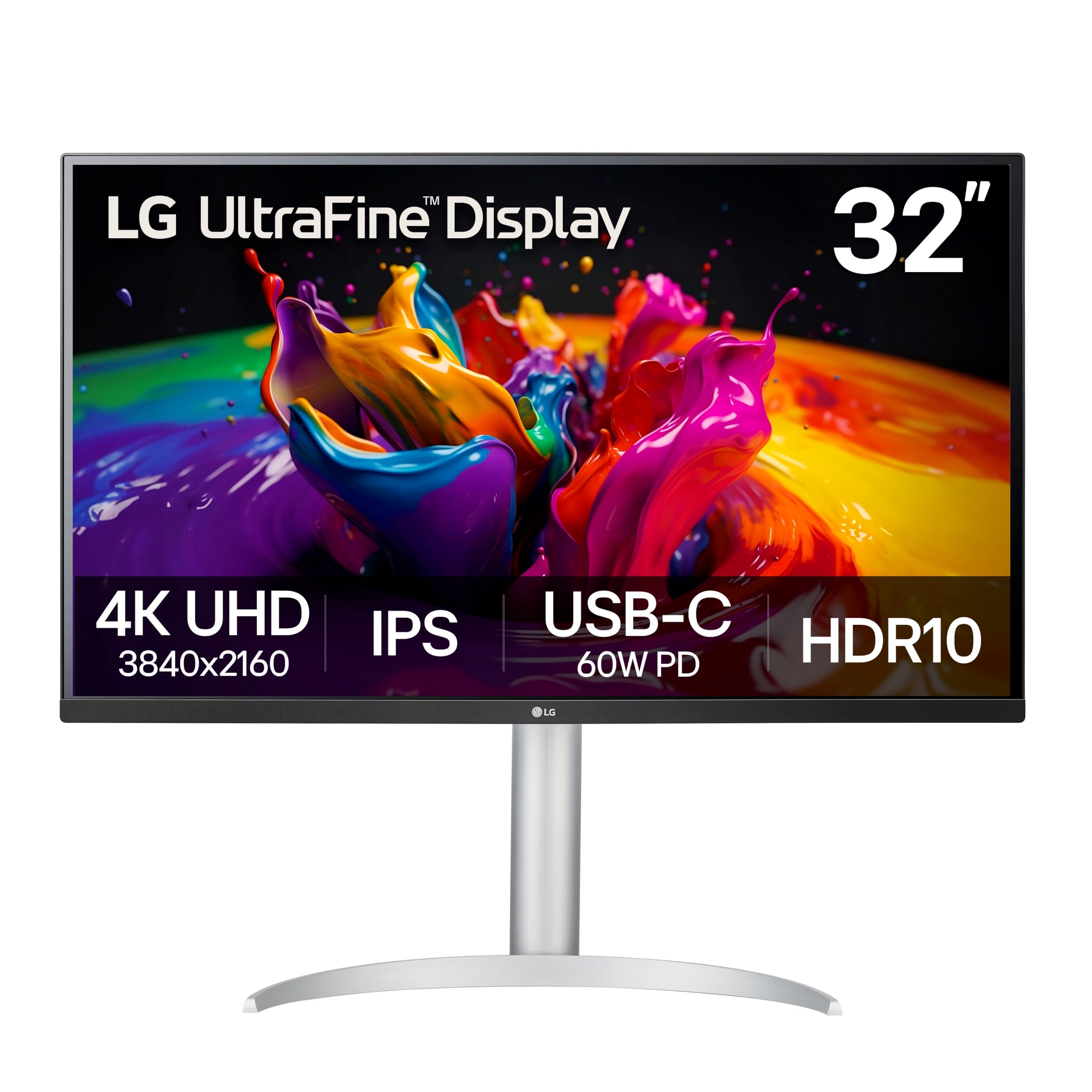 Photo 1 of LG 32UP83AK-W 32-inch Ultrafine 4K UHD (3840 x 2160) IPS Computer Monitor, 60Hz, HDR10, Built-in Speaker, Reader Mode, HDMI, DisplayPort, USB Type-C 60W PD, Tilt/Height/Pivot Adjustable Stand, White