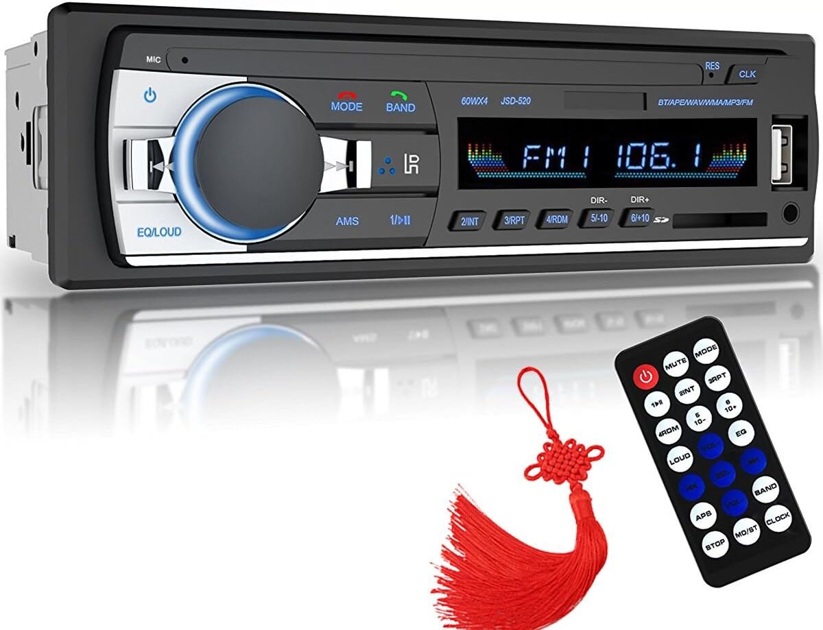 Car Stereo with Bluetooth, PLZ Universal in-Dash Single Din Car Radio Receiver, MP3 Player USB/SD Card/AUX/FM Radio with Remote Control