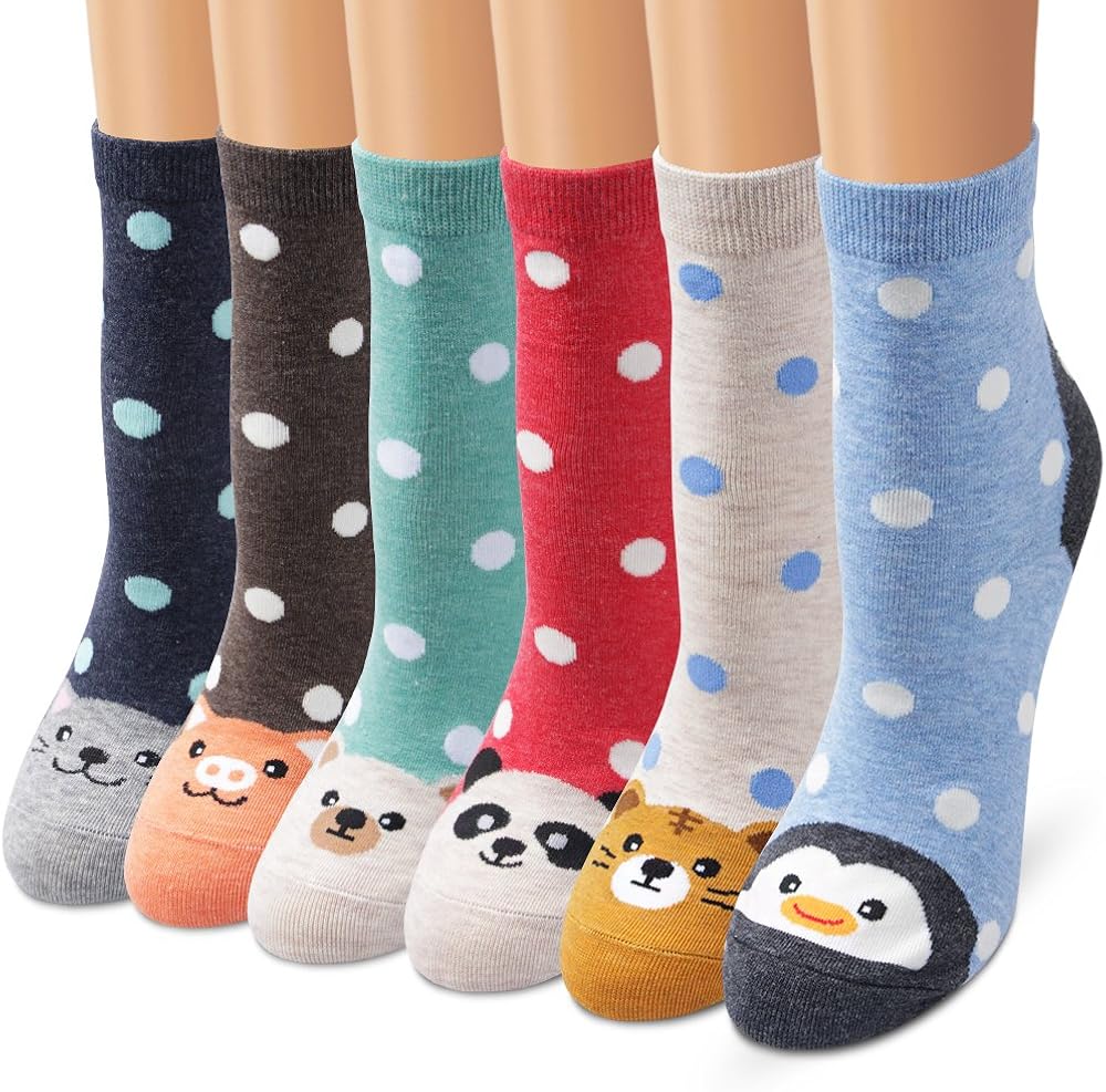 Produktbild Ambielly Socken Set: Tiersocken diverse Motive, Hund, Katze, Maus, Panda, Schwein, Pinguin 6 Paar 80% Baumwolle Foto