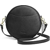 S-ZONE Leather Crossbody Bags for Women Vintage Circle Shoulder Purse Trendy Round Handbag with Adjustable Strap