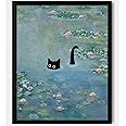 Hamduker Funny Black Cat Wall Art, Monet Art Water Lily Cat Wall Art Decor, Preppy Aesthetic Cat Posters for Bedroom Bathroom Living Room (Size: 11'' x 14''x1pcs)