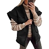 Cicy Bell Womens Suede Sherpa Vest Faux Fur Shearling Jacket Oversized Cap Sleeve Button Down Winter Coats