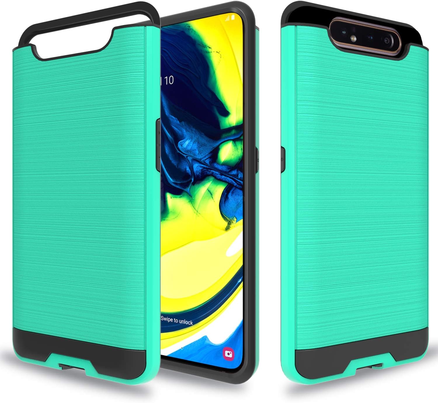 Wtiaw:Galaxy A80 Case,Galaxy A90 Case,Galaxy A90 Phone Cases,Galaxy A80 Phone Cases (2019),[TPU+PC Material] [Brushed Metal Texture] Hybrid Dual Layer Defender Case for Galaxy A80 / A90-CL Mint