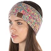 Funky Junque Women’s Fleece-Lined Knit Headband – Confetti Ear Warmer for Winter, Cozy Sherpa Interior, Soft Stretch Fit - Pink, Yellow, Hot Pink, Teal - 4 Tone Mix