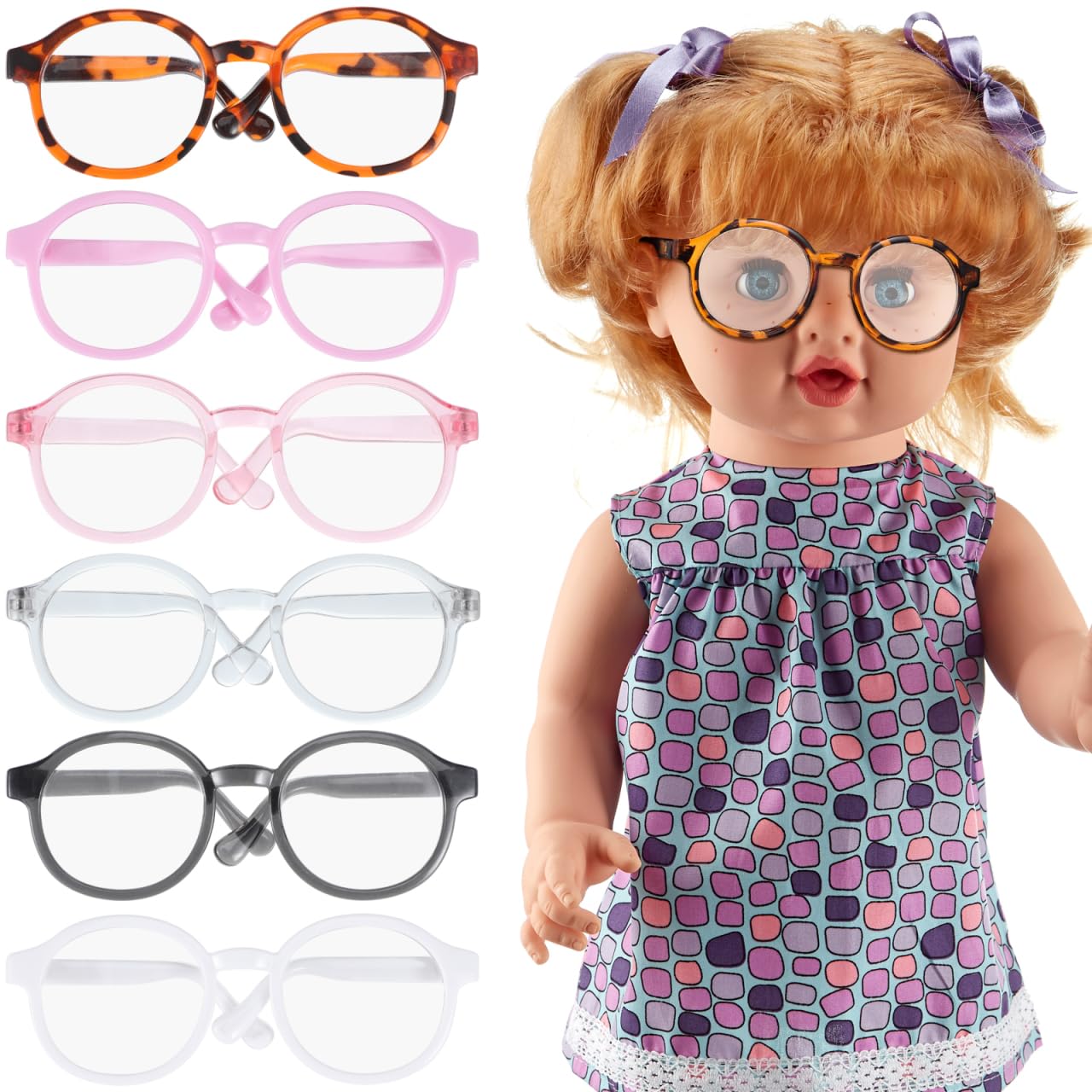 NUOBESTY 6Pcs Doll Glasses with Transparent Lenses for Dolls and Stuffed Animals Roleplay Accessories Diy Doll Dress-up