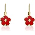 Little Miss Twin Stars Kids Earrings - 14k Gold Plated Flower Leverback Earrings-Hypoallergenic and Nickel Free For Sensitive Ears