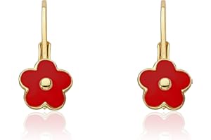Little Miss Twin Stars Kids Earrings - 14k Gold Plated Flower Leverback Earrings-Hypoallergenic and Nickel Free For Sensitive Ears