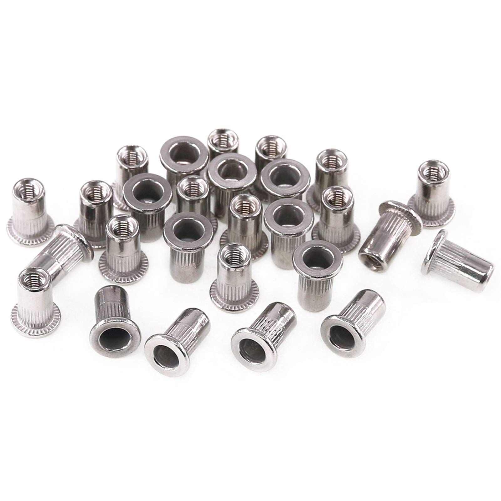 Keadic 50Pcs M3 Stainless Steel Metric Rivet Nut Flat Head Threaded Insert Nutsert Kit - M3