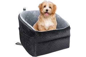 GL GLENSLAVE Dog Car Seat for Small/Medium Dogs, Upgrade Dog Booster Seat,Detachable and Washable Pet Car Seats with Thick Cushion Safety Leash and Storage Pockets(Black/Grey)