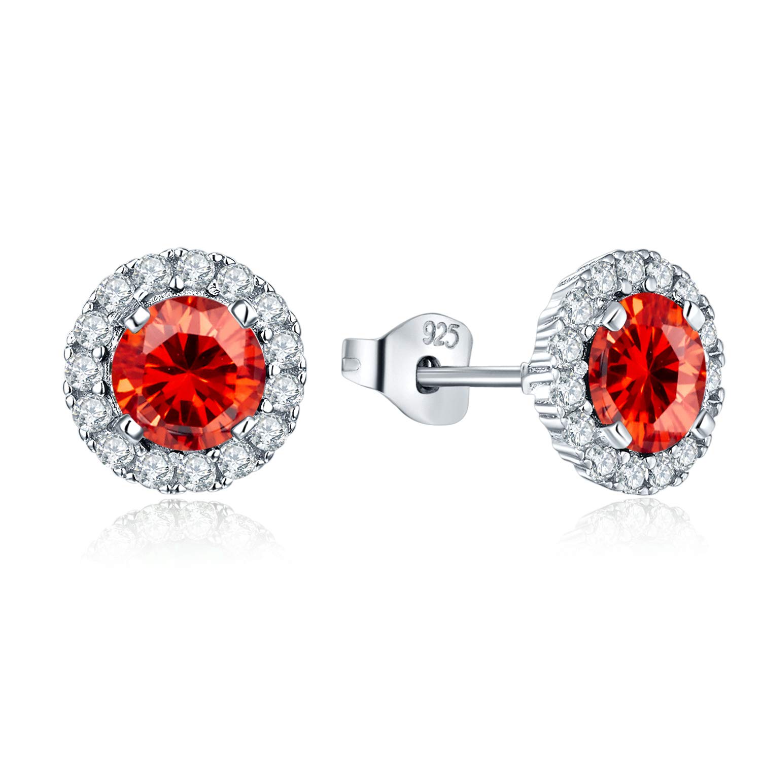 JO WISDOM Women Earrings,925 Sterling Silver 3A Zirconia July Birthstone Orange Stud Earrings with White Gold Plated,Jewellery for Women