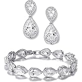 UDYLGOON Bride Teardrop Earrings & Bracelet Wedding Jewelry Set, Gold Plated, Cubic Zirconia, Bridal Bridesmaid Party Formal Prom Gift