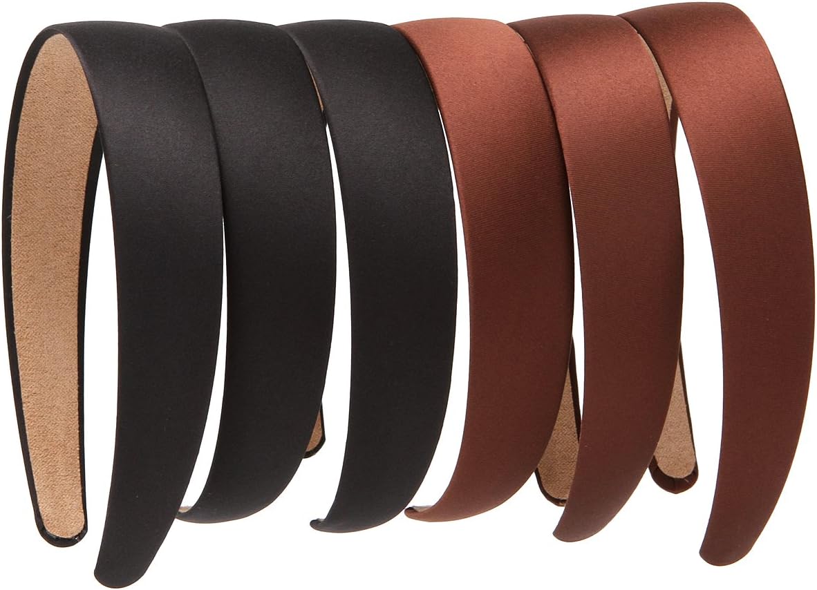 6 Hard Headbands, 1 Inch Wide Non-slip Ribbon Hairband for Women (6 PCS（Black+Brown）)