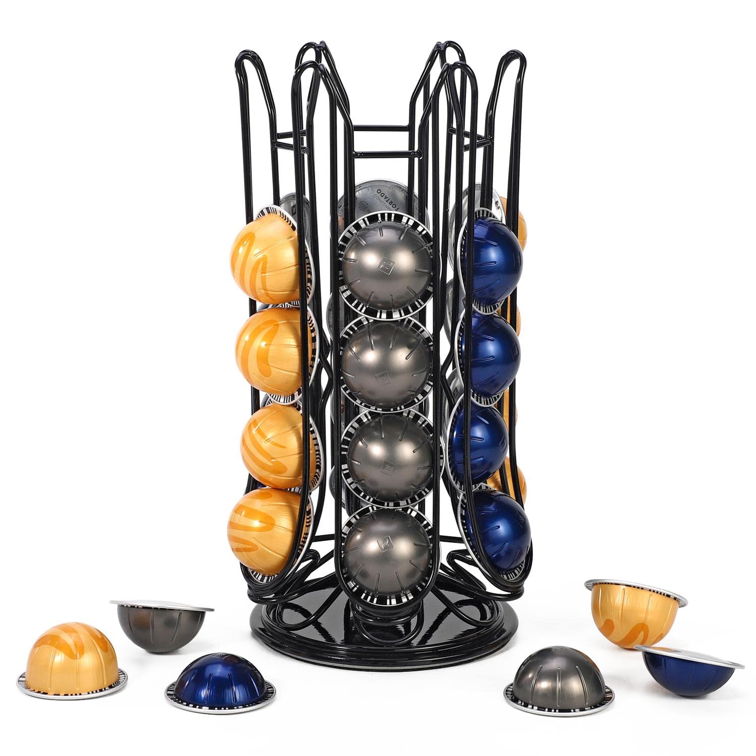 Vinsani 30 Coffee Pod Holder for Nespresso Vertuo Vertuoline Pods Capsules Rotating 6 Capsule Stand Pods Storage Rack Stand Large Capacity Revolving Storage Organiser – Black