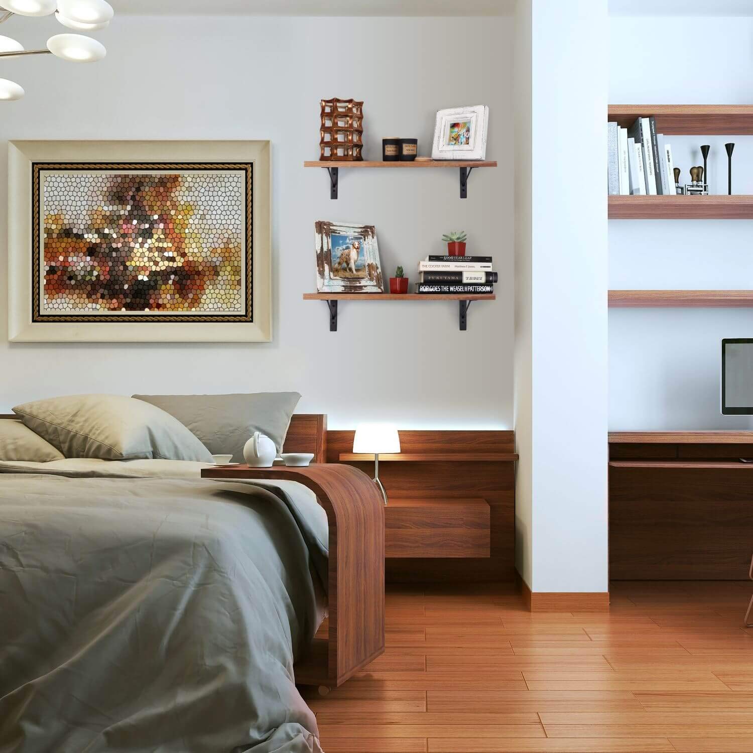 Under.Stated Wall Mounted Shelves, 24" Hanging Bedroom Living Room Kitchen Bathroom Storage Shelves, Rustic Brown Floating Shelf Set of 2