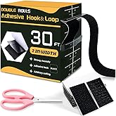 30 Ft×2 Inches Hook and Loop Tape, Strong Viscosity Adhesive Back Arbitrary Cutting, Sticky for Fabrics Nylon Self Adhesive Tape for Home Office School and Crafting, Reuse 2 Rolls Black and A Scissors