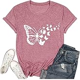 Women Butterfly Shirt Funny Heart Butterfly Print Tshirt Animal Graphic Insect Lover Tees Summer Casual Top