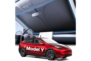 Wigoo 2025 Tesla New Model Y Accessories Windshield Sunshade [OEM Design, 100% Sun Blockage] Foldable Heat Insulation Sunshade with Storage Bag, for Model Y 2016~2026 (Juniper), Silver Coating