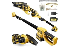 TROOZY 2-in-1 Cordless Pole Saw & Mini Chainsaw – 6-Inch Powerful Brushless Motor, Electric Tree Trimmer & Wood Cutter for Outdoor Pruning and Wood Cutting, Battery Included