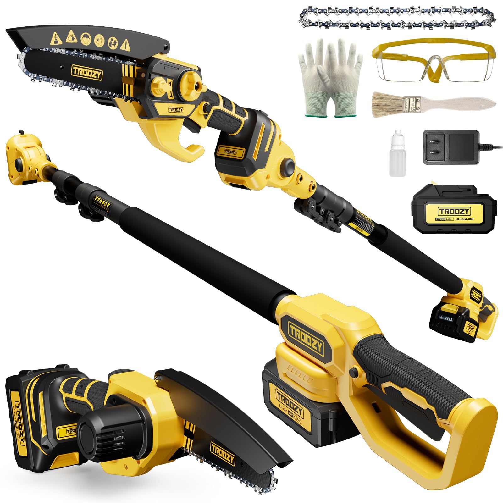 Photo 1 of ***DEFECTIVE BATTERY*** TROOZY 2-in-1 Cordless Pole Saw & Mini Chainsaw – 6-Inch Powerful Brushless Motor, Electric Tree Trimmer & Wood Cutter for Outdoor Pruning and Wood Cutting, Battery Included