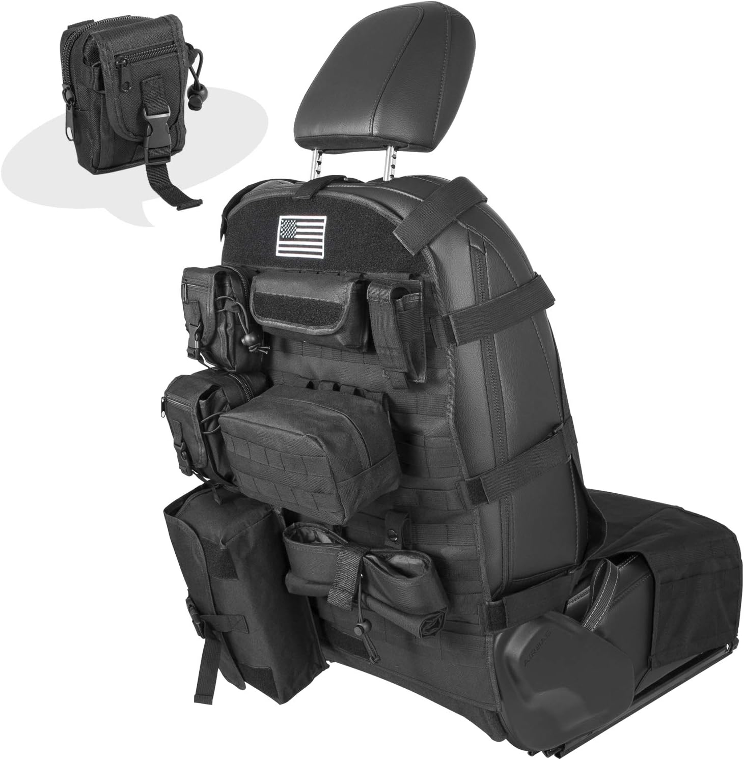 Universal Front Seat Cover Case with Storage Bags Multi-Compartments Holder Pockets Molle Pouches Stuff Organizer Great for 1956-2019 Jeep Wrangler CJ YJ LJ JK JL Ford Toyota Jeep Cherokee etc.(9 pcs)