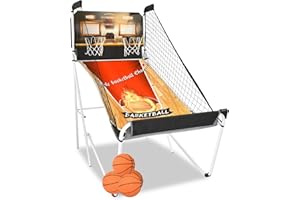 REAHOISY Premium Foldable Basketball Arcade Game, 2 Player Dual Shot Electronic Arcade Game w/LCD Scoreboard, 4 Balls, 2 Hoops & Air Pump, Foldable Indoor Basketball Game (Upgraded Thickened White)