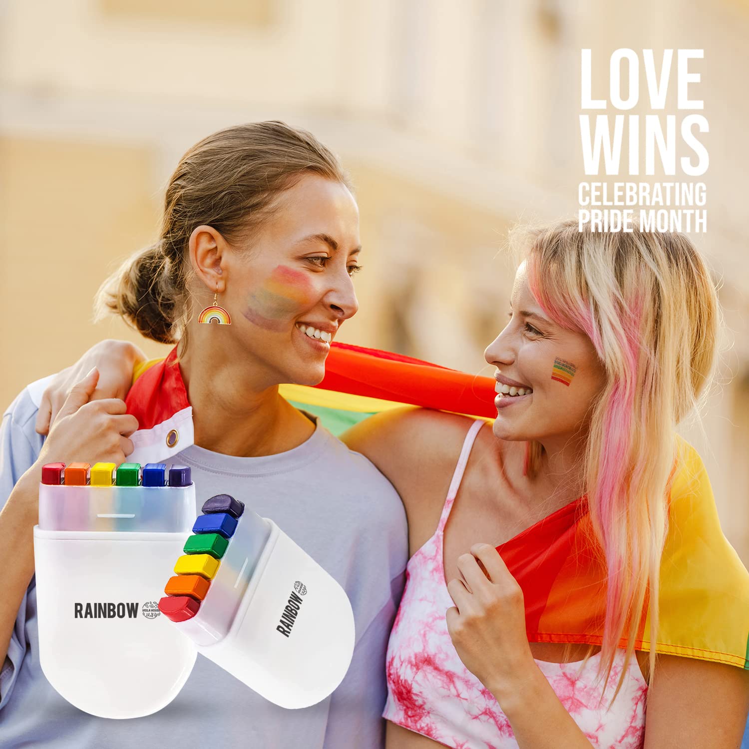VIOLA HOUSE Rainbow Face Paint Gay Lesbian Pride Flag Color Face & Body Paint Stick mit Pride Broschen, Pocket Size Marches Events Festival.