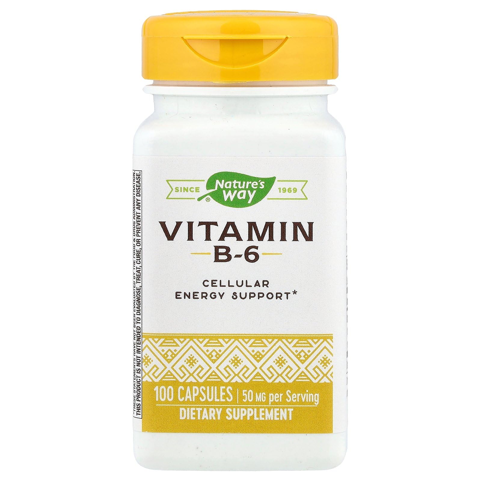 Nature's Way Vitamin B-6 Supplement, Cellular Energy Support*, 50mg per Serving, 100 Capsules