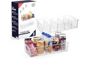 ClearSpace Plastic Pantry Organization and Storage Bins with Removable Dividers – XL Perfect Kitchen / Refrigerator/ Cabinet Organizers, 2 Pack