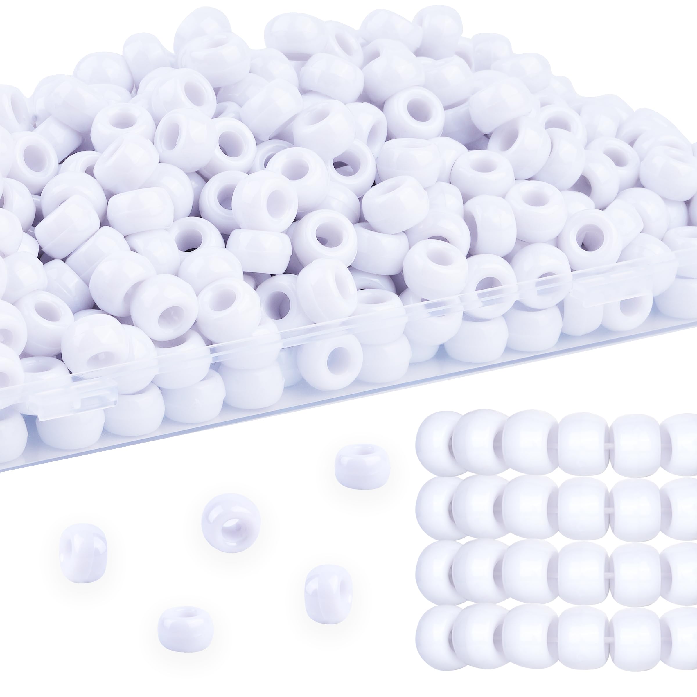 Photo 1 of Deinduser Bulk Pony Beads with Storage Box - White Pony Beads, Rainbow Pony Beads for Bracelets, Beads for Crafts, Hair Beads for Girls, Key Chain, Jewelry Making(300PCS)