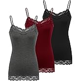 Kate Kasin Women's Adjustable Spaghetti Strap Lace Trim Cami Tunic Tank Top 3PACK