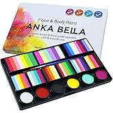 Anka Bella Professional Water Activated Face Paint,Non Toxic Face Painting Kit for Kids & Adults,include Rainbow Cake, One Stroke Split Cake and Solid Color Face Paint Palette,Washable and Reusable