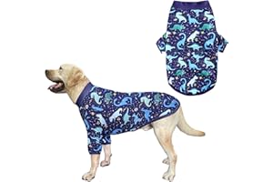 PriPre Dog Navy T Shirts with Universe Dinosaur Pattern Printed Pet Shirt Softable Pajamas for Large Dogs (3XL, Navy)