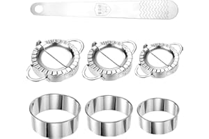 7pcs Stainless Steel Dumpling Maker Set, Include 3 Size Dumpling Press Maker 3 Size Dough Cutter 1 Stuffing Scoop for Jiaozi 