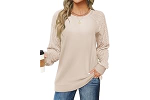LOMON Long Sleeve Shirts for Women Dressy Casual Crewneck Cable Knit Sleeve Sweaters Lightweight Pullover Tunic Tops