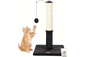 Happi N Pets 22" Cat Scratching Posts for Indoor Cats, Carpet Cat Scratch Post, Sisal Cat Scratcher, Cat Post with Rotatable Hanging Balls & Stable Base, Cat Scratchers for Kittens-Smoky Gray