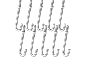 Yaocom 10 Pcs Anchors Bolts 3/8-16 x 5 Inches Concrete J Bolts Cement Post Anchor Bolts Fastener with Nut Washer Bracket Outdoor Hardware for Concrete Pad Pouring Wood Projects (Stainless Steel)