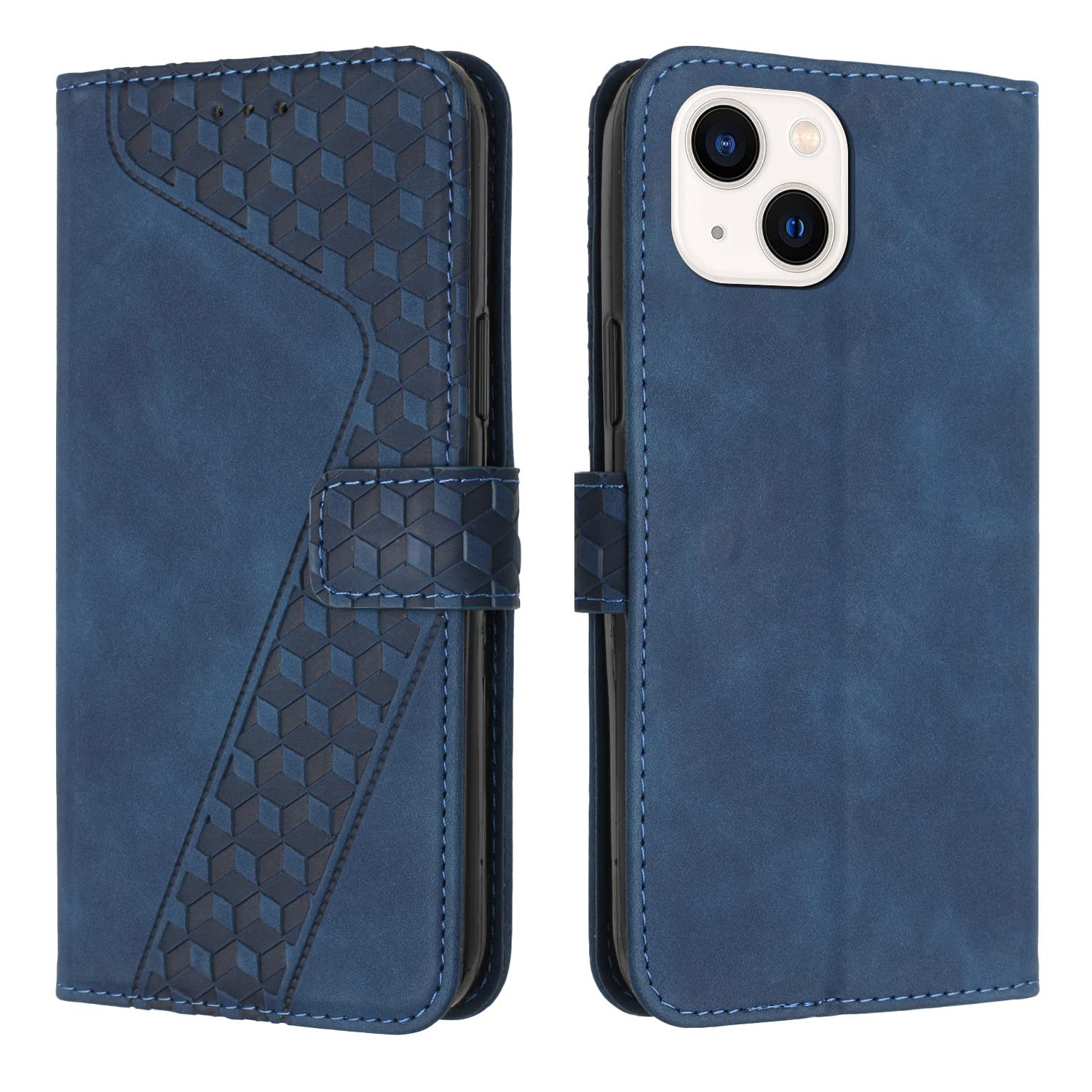 TOHULLE Case for iPhone 15, Premium Leather Wallet Case Card Holder Kickstand Magnetic Closure Pattern Embossed Design Flip Folio Wallet Cover for iPhone 15 - Blue