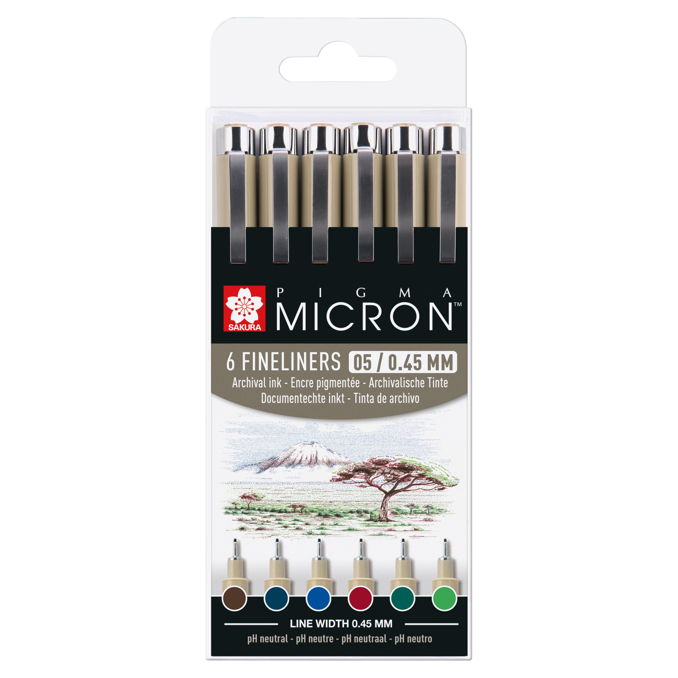 SAKURA Pigma Micron 05 Fineliner Set - Earth Colours - 6 Waterproof 0.45 mm Pens - Professional Drawing & Illustration