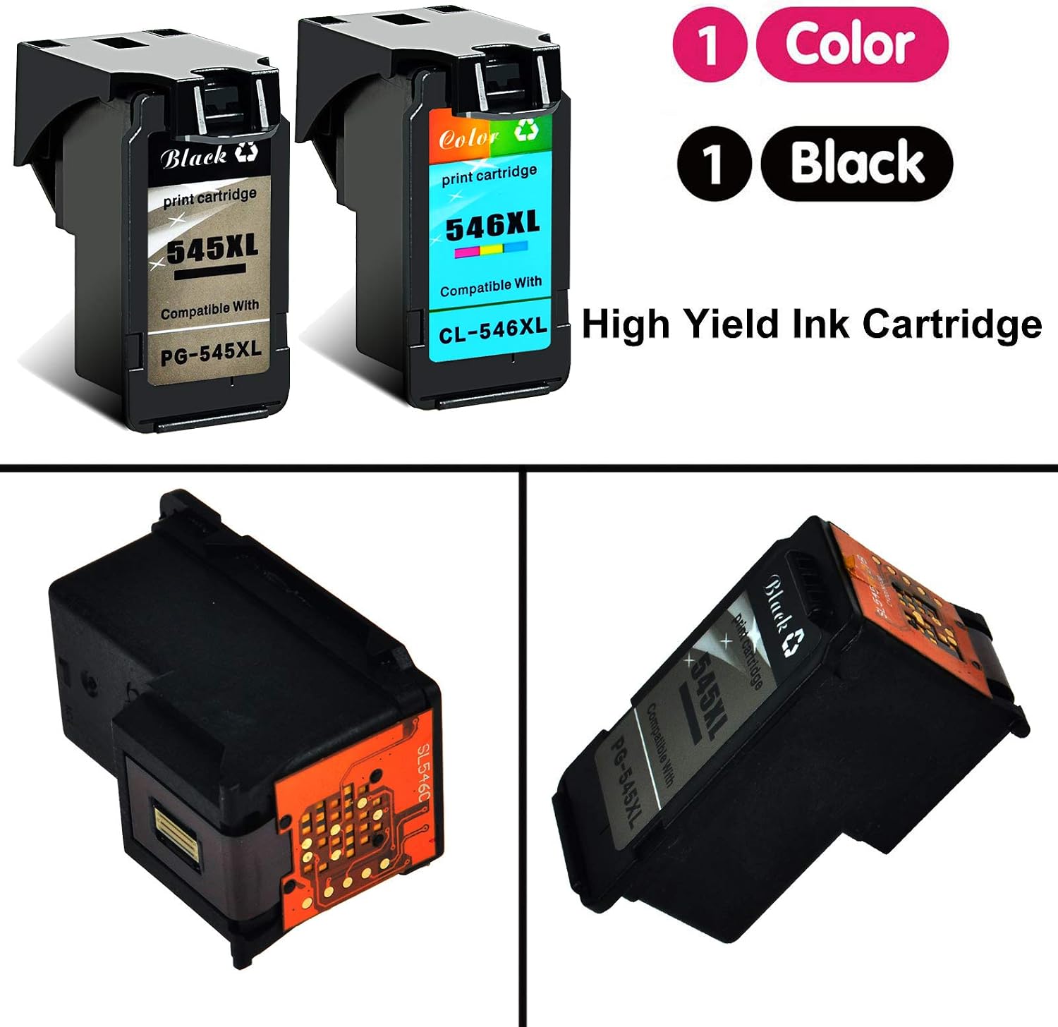 NineLeaf 2 Remanufactured PG-545XL CL-546XL Ink Cartridges Compatible for Canon 545XL 456XL Pixma MG2400 MG2450 MG2455 MG2500 MG2550 MG2550S Printer 1 Black 1 Colour - Image 3