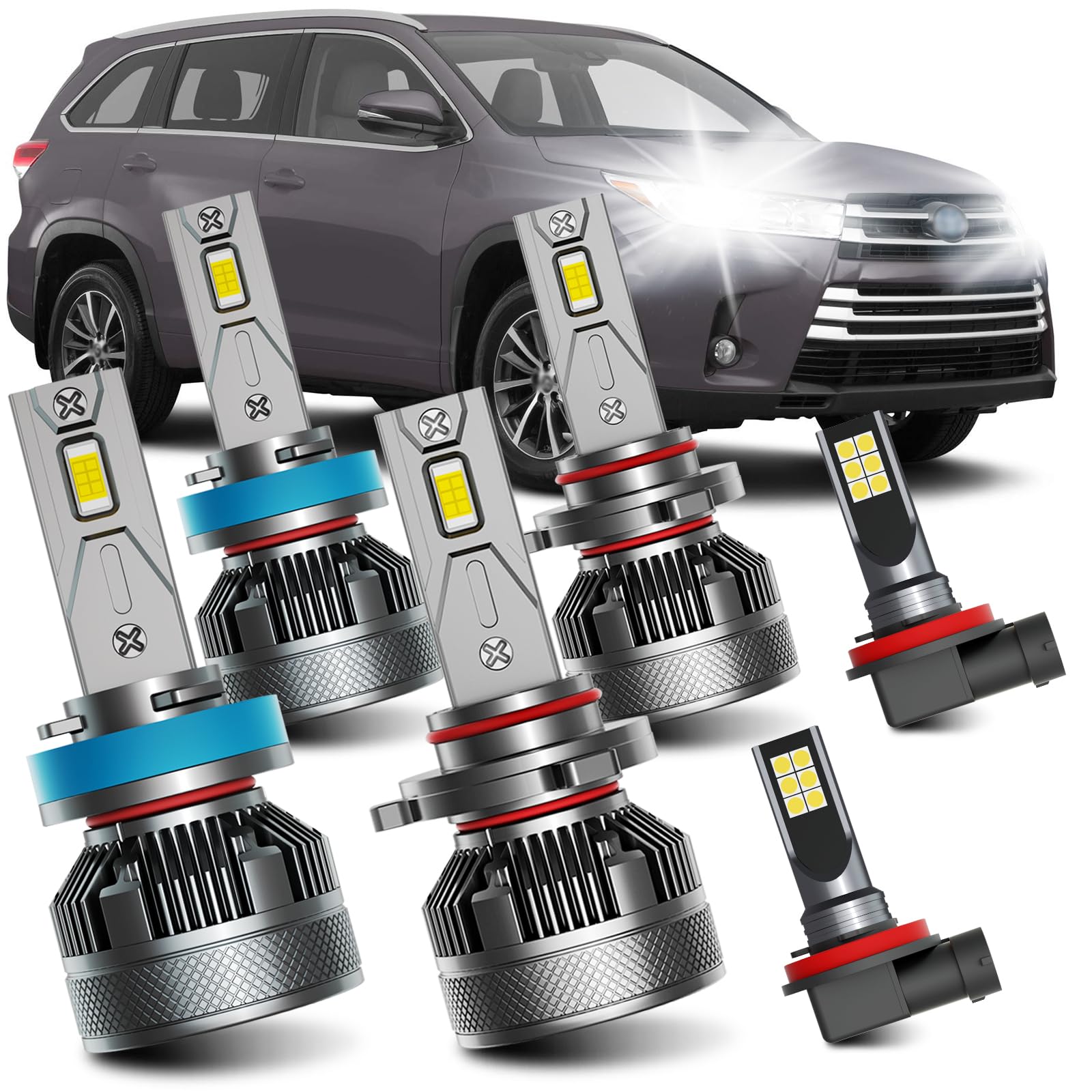 Photo 1 of AWALITED Fits for 2014-2019 Toyota Highlander High Low Beam Fog Lights Bulbs Combo, 6000K White Plug-and-Play Super Bright Light Bulbs, Pack of 6