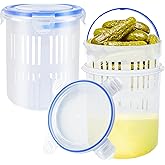 2 Pcs 45 oz Pickle Jar with Strainer,Large Pickle Container with Strainer | Leak Proof and Lock It Lid,Jalapeno Container Pickled Food Container for Olive Gherkin Dill Sliced Pickles