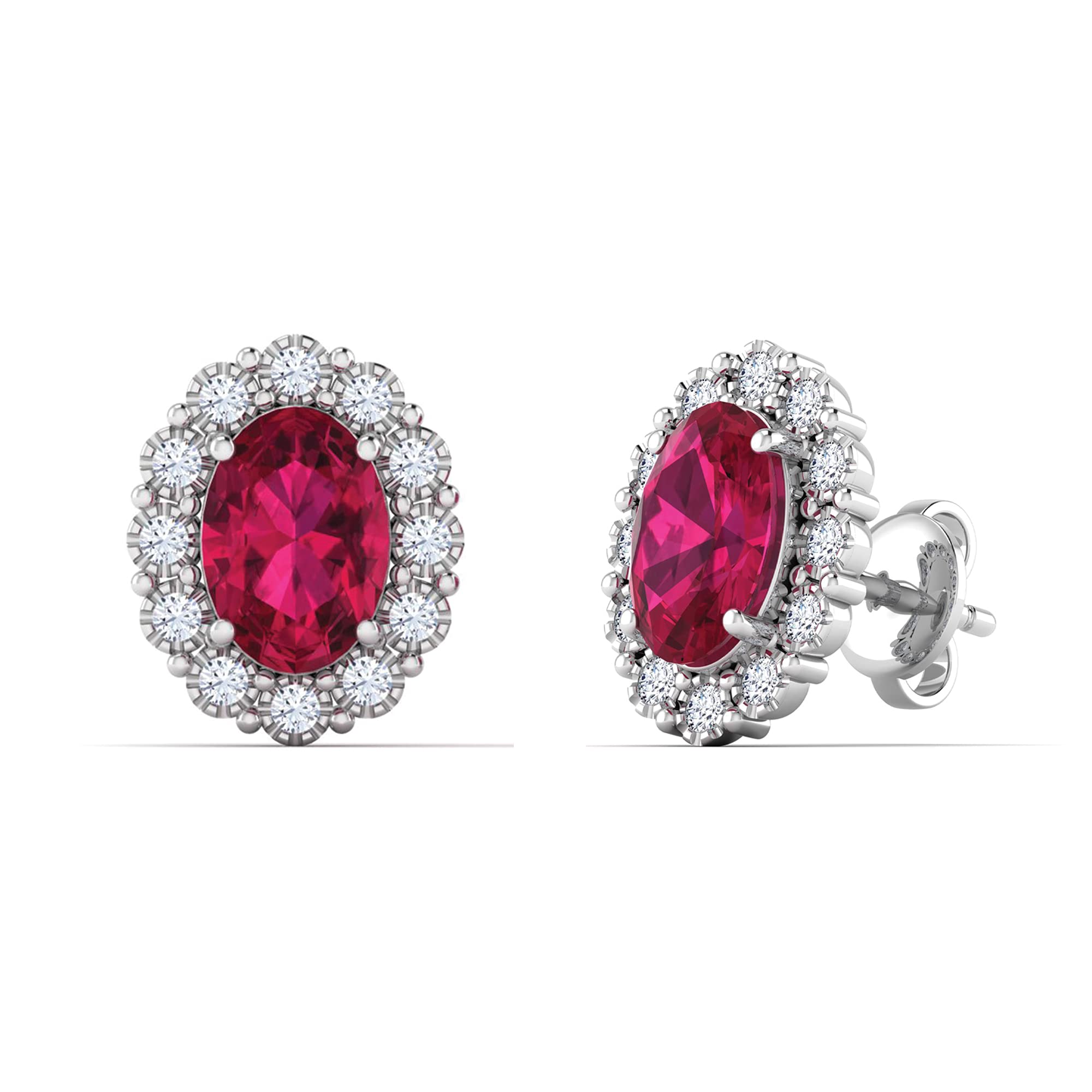 LORDS JEWELS Birthstone Cluster Earring Set with 0.14ct Diamonds | Earring For Women | Diamond Earrings (Ruby)