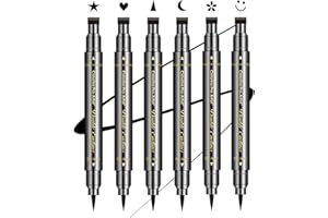 SUMEITANG 6 Pcs Double-headed Eyeliner Stamps Set Black Liquid Eye Liner Pen With Star,Moon,Heart,Flower,Smiley,Triangle Stamp Stencils Shapes for Women Makeup Kit Long-Lasting Waterproof Smudgeproof