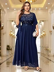 Miusol Women's Plus Size Sequin Lace with Ruffle
