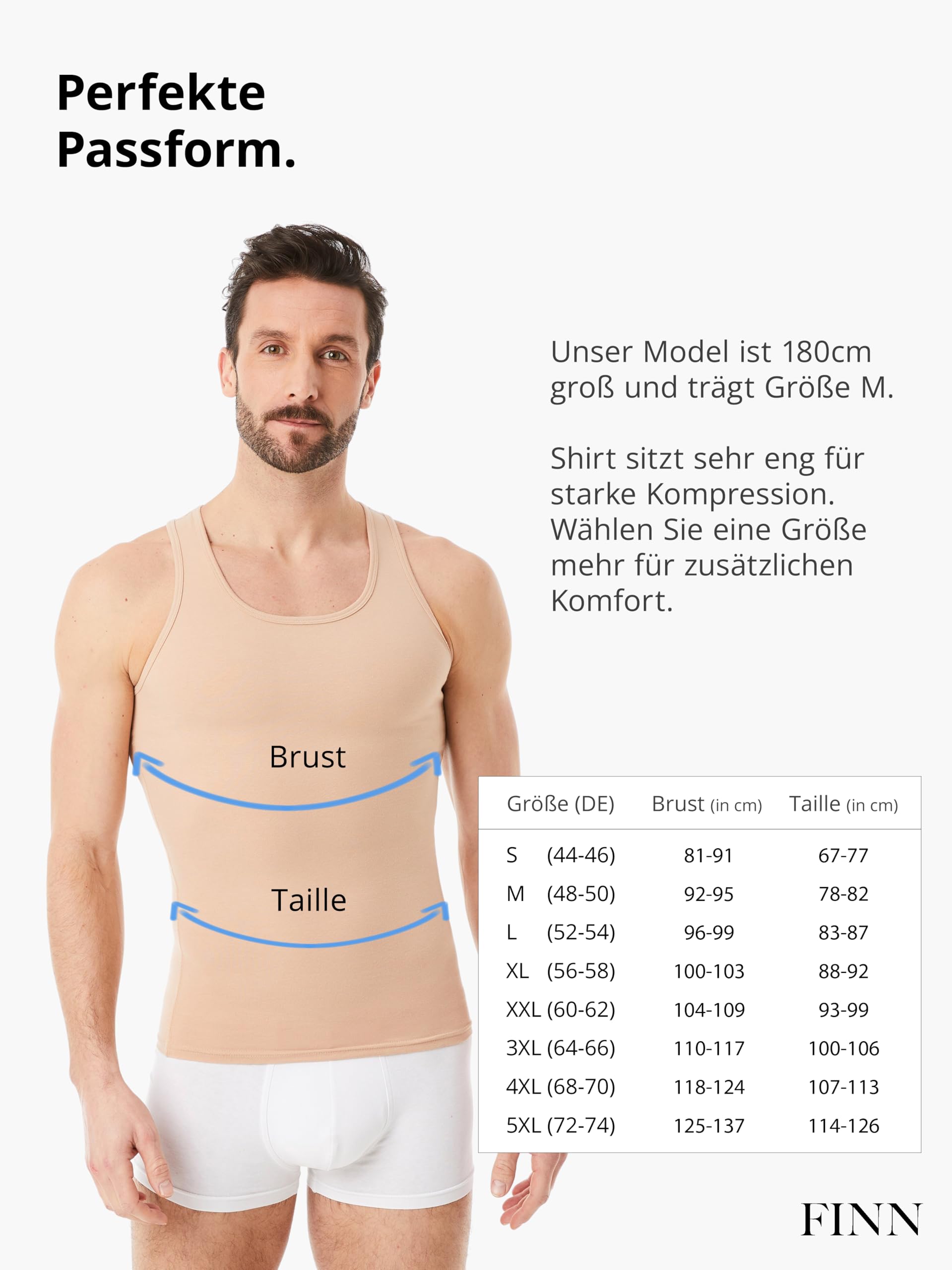 FINN Shapewear Herren Kompressionsshirt – Bauch-Weg Unterhemd & Body-Shaper Männer – Ärmelloses Tank-Top aus Baumwolle für flacheren Bauch und bessere Haltung Hautfarbe Nude M 6