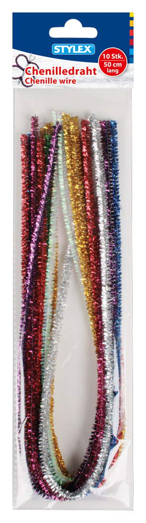 Stylex 46742 Chenille Wire with Glitter Pipe Cleaners 10 Pieces with a Length of 50 cm Assorted in 10 Colours Suitable for Versatile Crafts