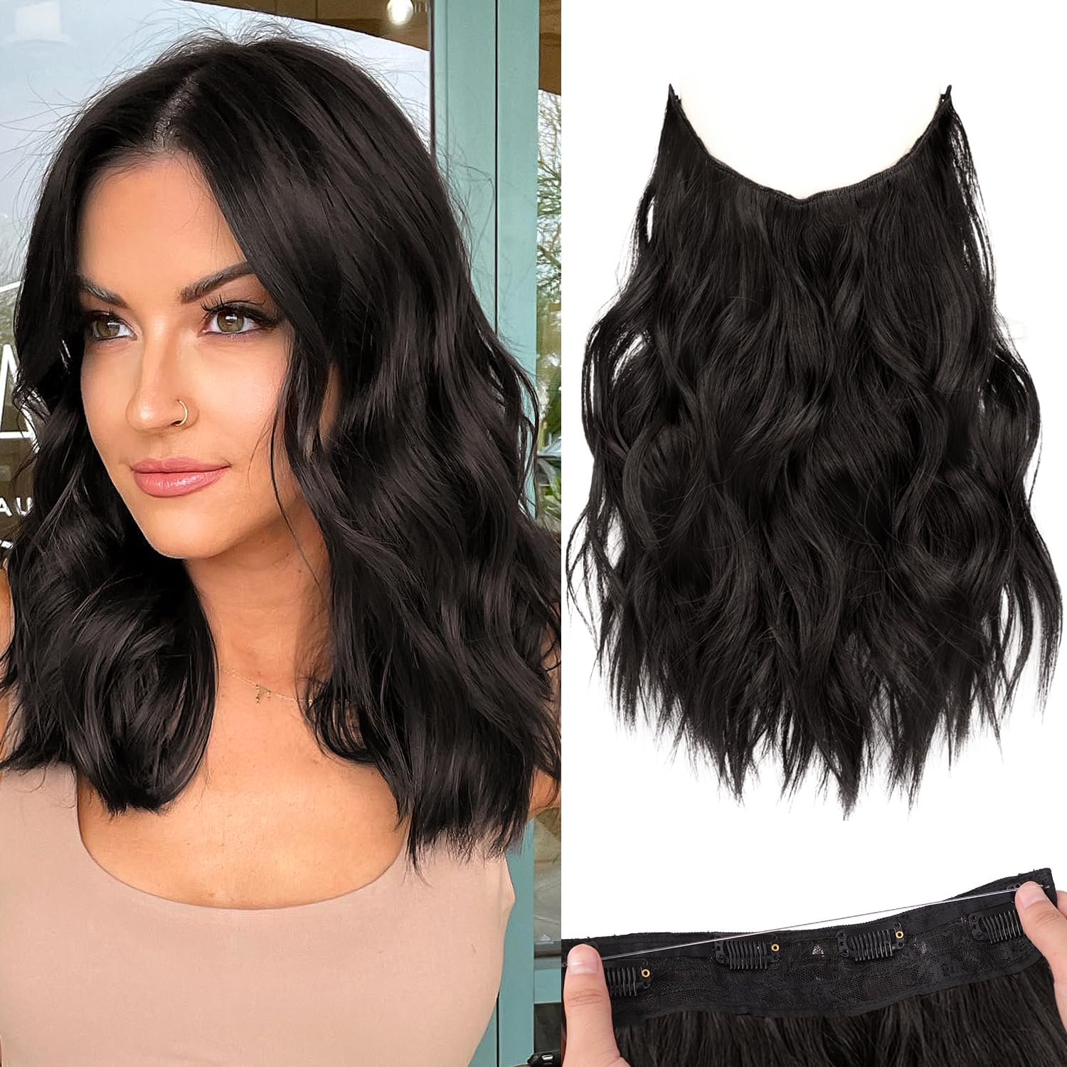 KooKaStyle Invisible Wire Hair Extensions with Transparent Headband ...